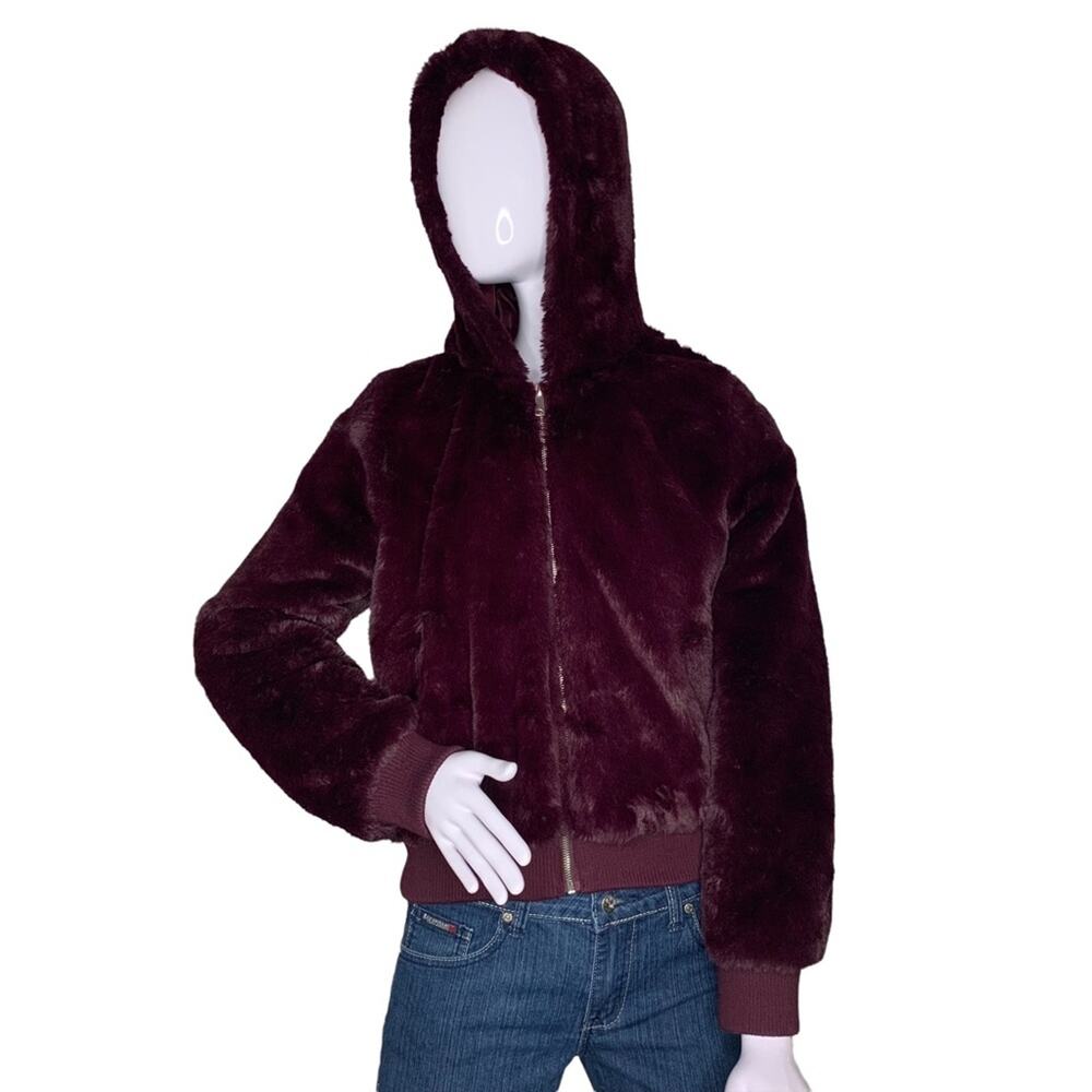LOVE TREE Faux Fur Hoodie Jacket Size M Full Zipper Front Side  Pockets